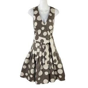 JS Boutique Brown Taupe Cream Polka Dot Belted Fit Flare Dress 4 ZZ14